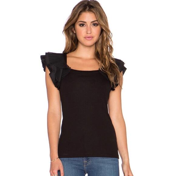 BCBGMaxAzria Black Mirabelle Ruffle Shoulder Top Size S - Picture 8 of 8